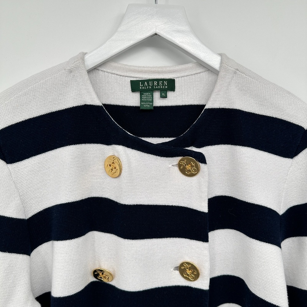 Lauren Ralph Lauren Cardigan Sweater Size XL 3/4 Sleeve Nautical Old Money Sail - Picture 3 of 10